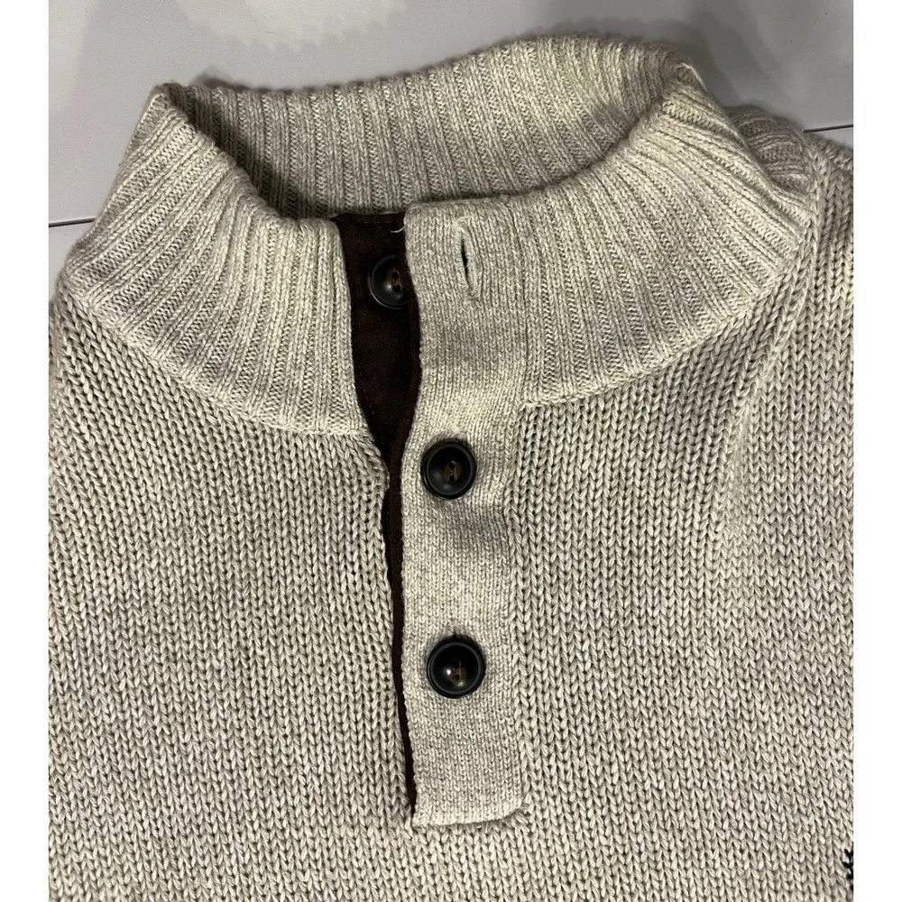 Chaps Mens Twist Mockneck Sweater Arctic Twill‎ XL Elbow Patches Button Accent